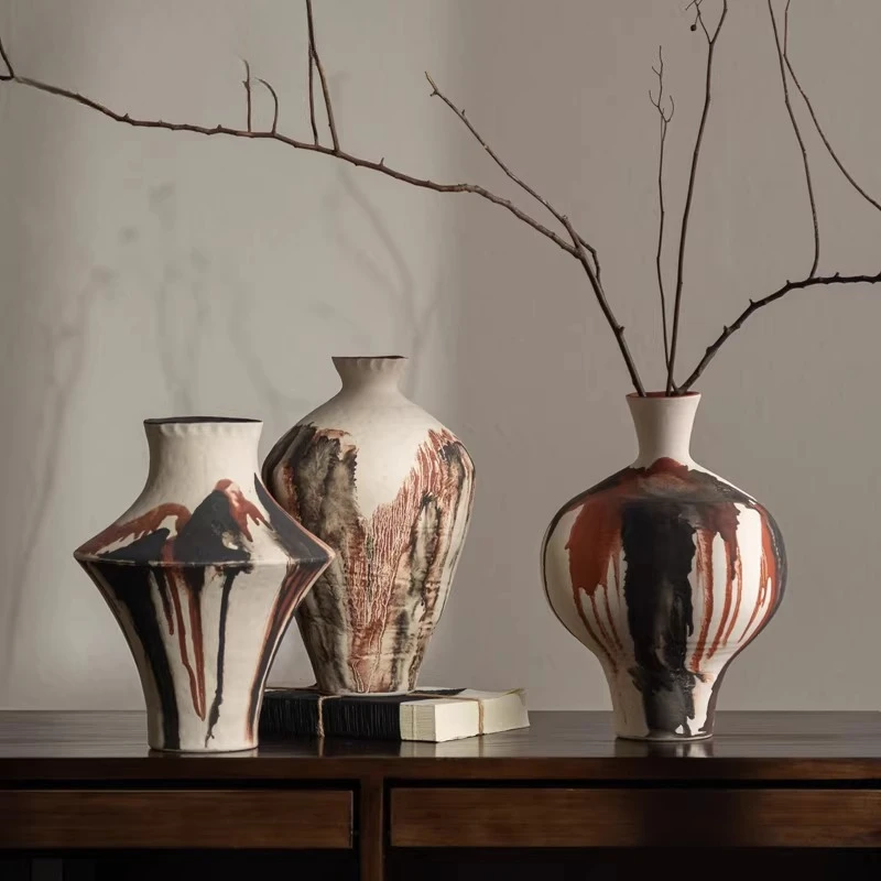 

Wabi Sabi Aesthetic Ceramic Table Vase Living Room Home Decor Hotel Model House Zen Ornaments Tea House Decorative Vessel