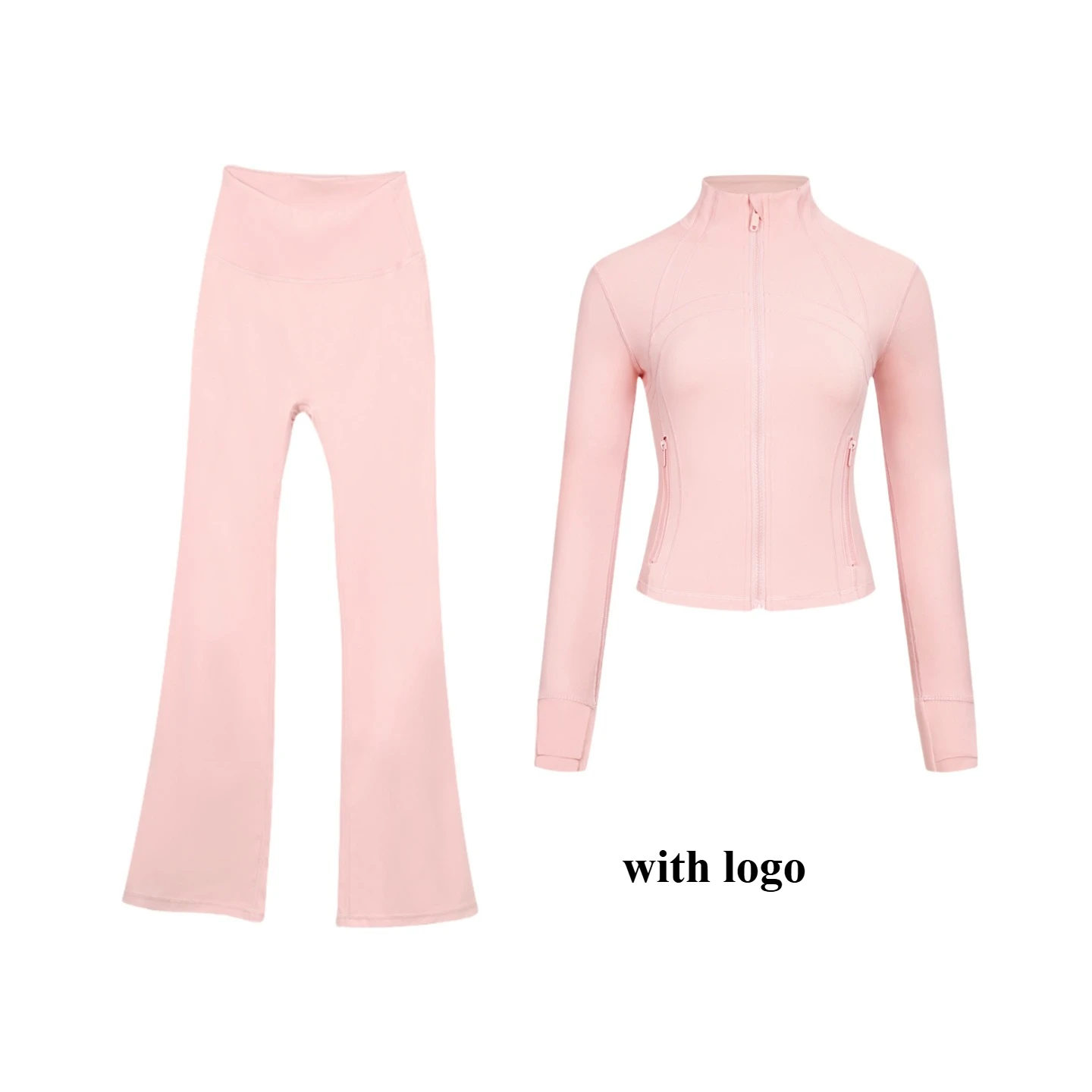 

Lemon Women's Cropped Stand Collar Jacket with Gold Zipper & Flare Pants Set, Slim Fit Yoga Outfit 2 Piece Tracksuit