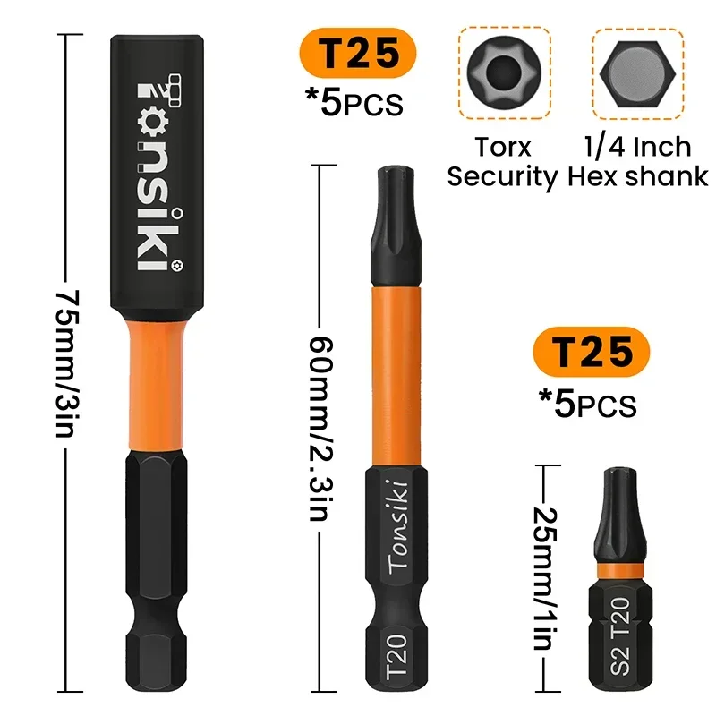 Juego de brocas de destornillador Torx T20 T25, 11 piezas, seguridad, juego de brocas Torx magnéticas, broca de controlador de impacto con soporte