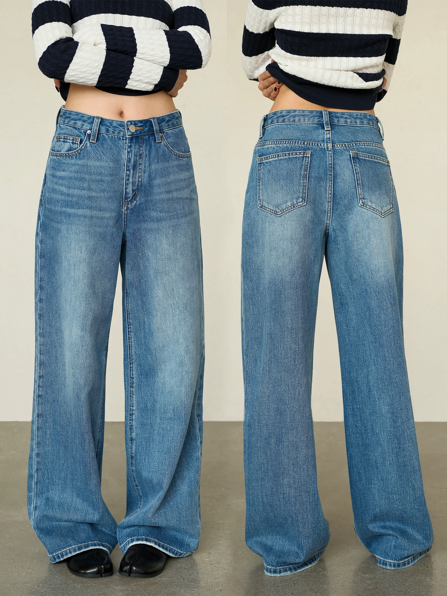 

Джинсы Ousph в стиле ретро с высокой талией, широкие, женские, свободные, прямые, в пол, из хлопка, без стрейча, с эффектом похудения