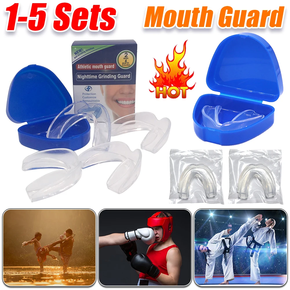 1-5 SetsTeeth Protection with Storage Case Anti-Grinding Mouthguard Stop Bruxism Sports Mouth Guard for Teeth Clenching at Night