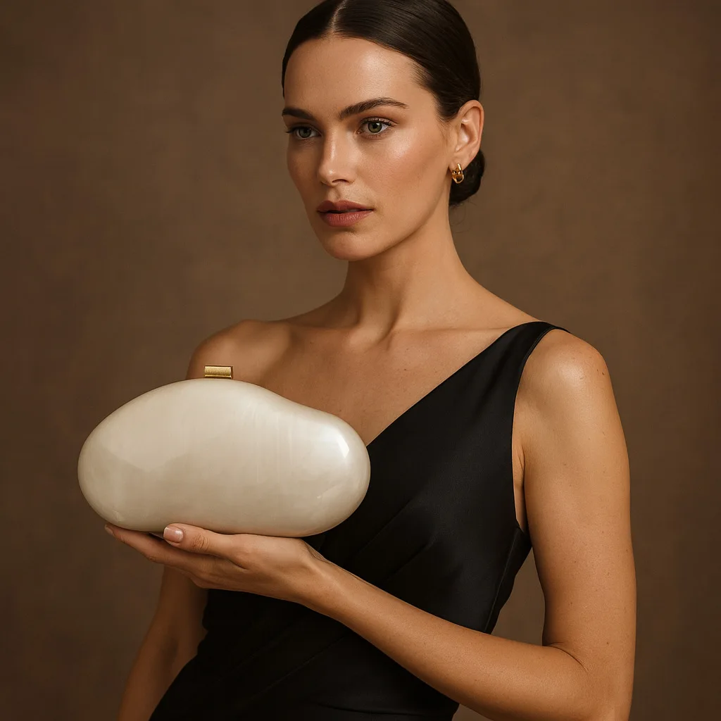 

Retro Cream White Bride Evening Clutch Bag Handbag Designer Prom Purse for Women Party Wedding Pearl White