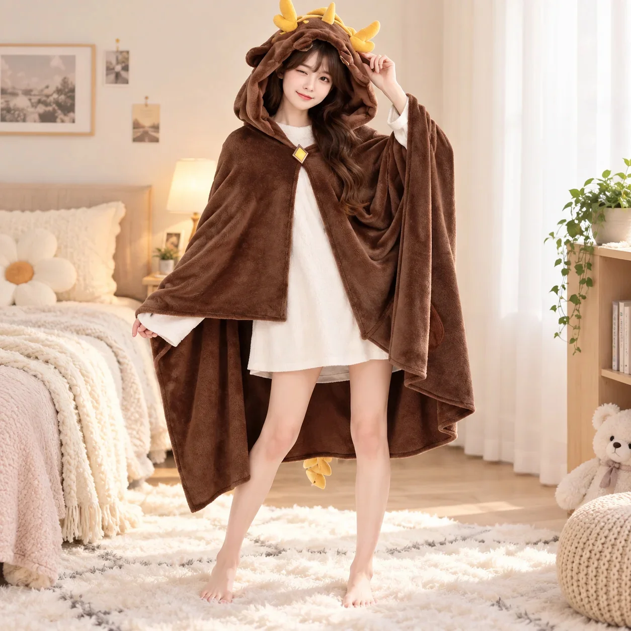 Genshin Impact Cloak Blanket Zhongli Kaedehara Kazuha Cosplay Hoodie Cape Unisex Warm Flannel Air Condition Homewear Sleepwear