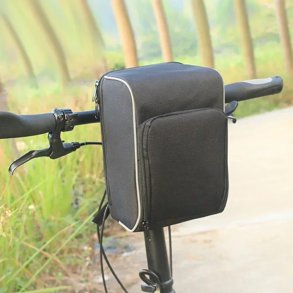 Bike Handlebar Bag Basket Battery Storage Bag Oxford Cloth With Reflective Strips Electric Bike Replacement Parts