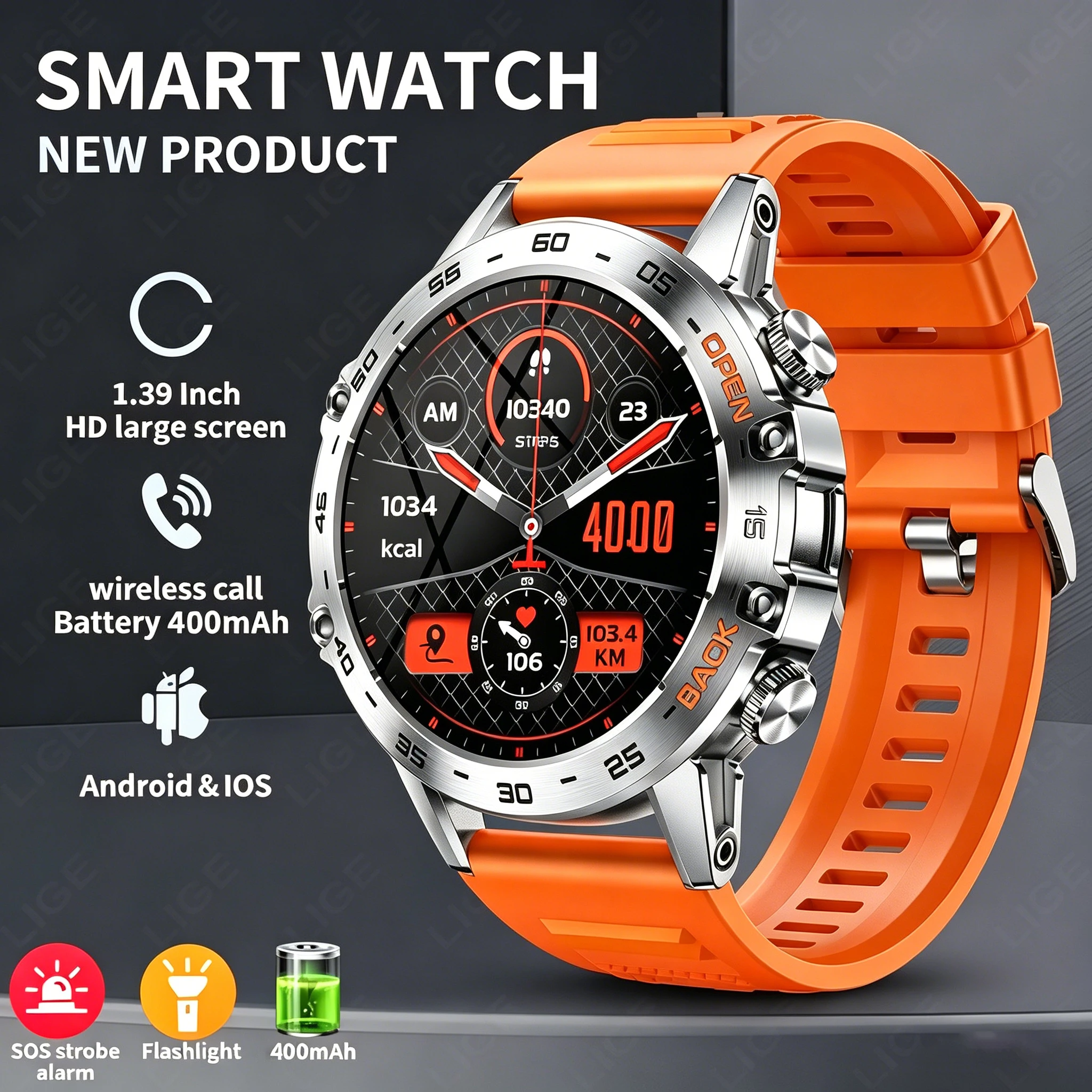 

Смарт-часы LIGE AMOLED с круглым экраном 400 мА, мужские, для занятий спортом, фитнес-часы, Bluetooth-вызовы, водонепроницаемые, + подарок