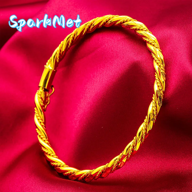 

Браслет-цепочка Sparkmet 4 мм для женщин, с застежкой-закруткой, из золота 24K (AU999) | 3D-бамбуковый узор, филигранный бамбук с лунным камнем