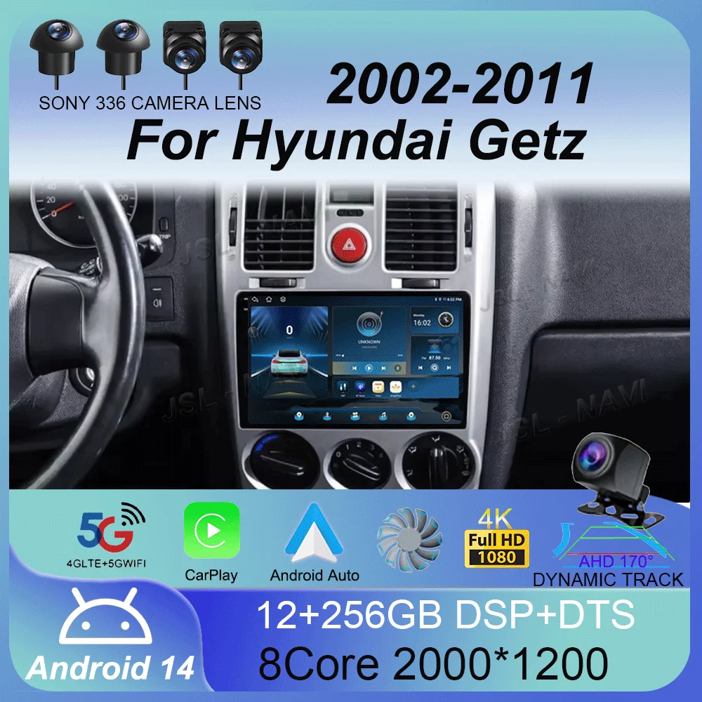 

Android 14 для Hyundai Getz 2002-2008 2009 2020 2011 Автомобильный радиоприемник с навигацией GPS Мультимедийный плеер Стерео Wi-Fi + 4G Carplay DSP BT