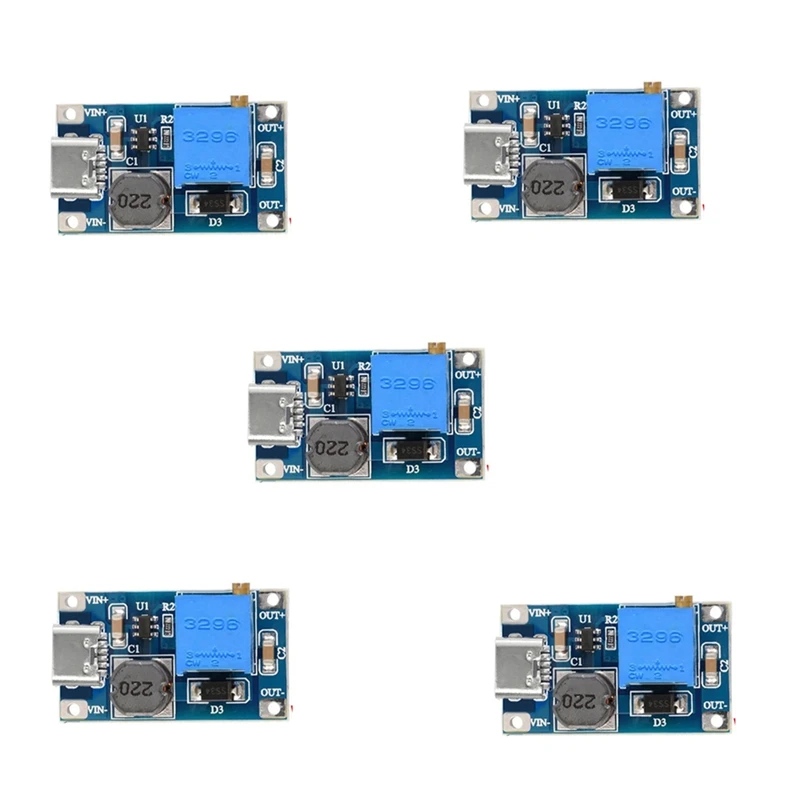 5Pcs 2A DC-DC MT3608 Step Up Boost Module With TYPE-C-USB, Step Up Boost Converter Power Supply Voltage Regulator Durable