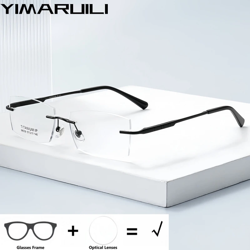YIMARUILI Pure Titanium Myopia Hyperopia Progressive Men Rimless Glasses With Anti-reflective Anti-scratch Lenses Eyewear Women