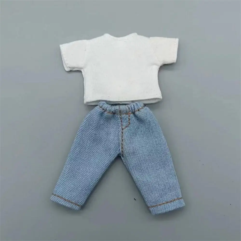 Fashion Doll Clothes For 1/11 OB11 Dolls Denim Trousers For 1/12 Bjd/GSC Doll T-shirt Mini Cute Doll Pants DIY Doll Accessories