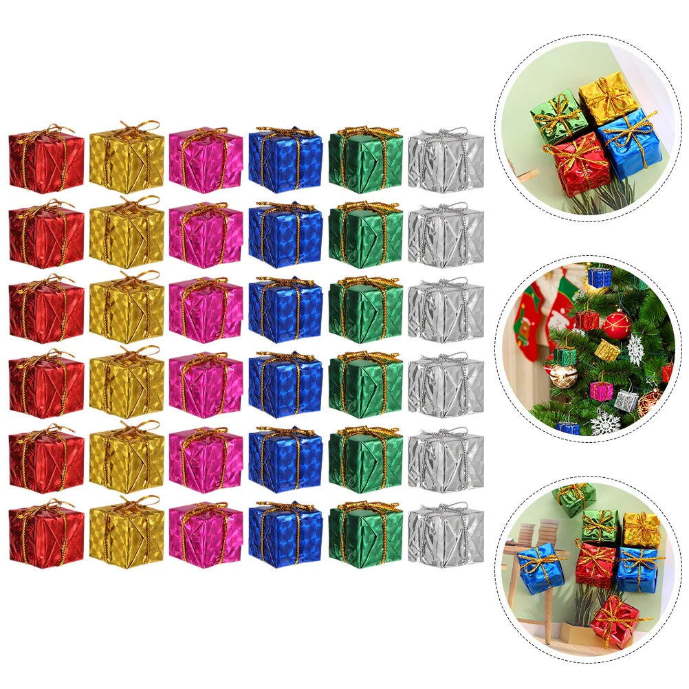 

36Pcs Christmas Tree Ornaments Hanging Gift Box Shape Foil Material Decor Mini Xmas Party Props Holiday Decorations for Indoor