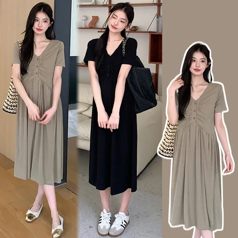 

Maternity Long Nursing Dress Summer Fashion A Line Loose Clothes for Pregnant Women OL Pregnancy Clothing Mother