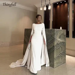 Thinyfull Mermaid Saudi Prom Dress Satin O-neck Full Sleeves Evening Party Gown Floor-length Customized Special Occasion Dress
