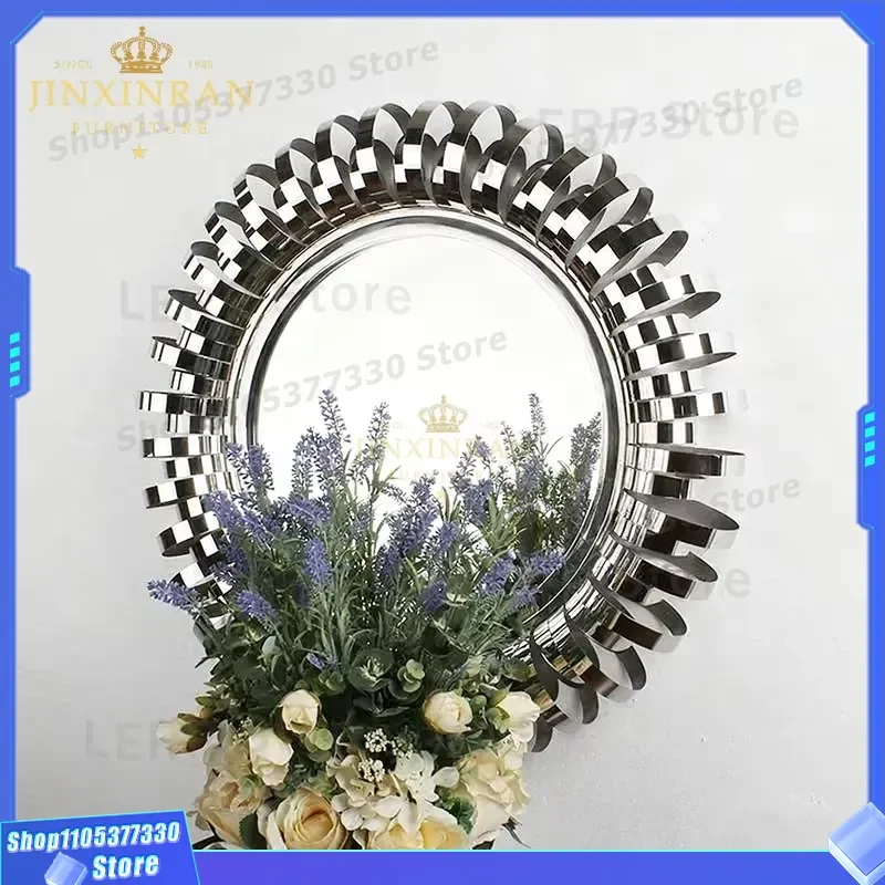 Large Round Wall Mirror Gold Stainless Steel Frame Modern Luxury Decor for Living Room Bedroom Bathroom Vanity Home