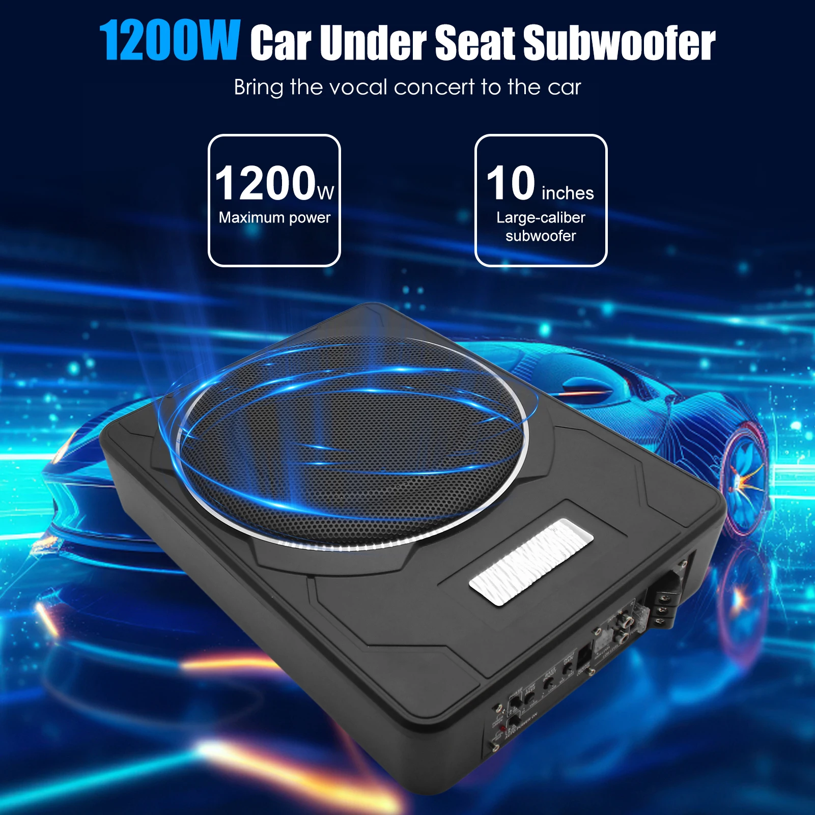Sound 10" 1200w Car Subwoofer 12V Slim Under Seat Powered Bass Speaker with