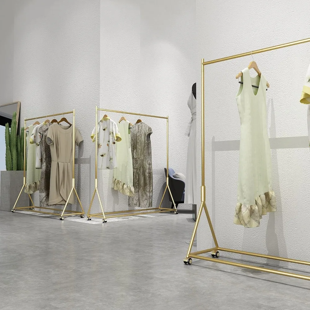 Gold Clothes Rack on Wheels Gold Garment Rack Modern Display Rack for Home,Boutique,Retail -59’’L
