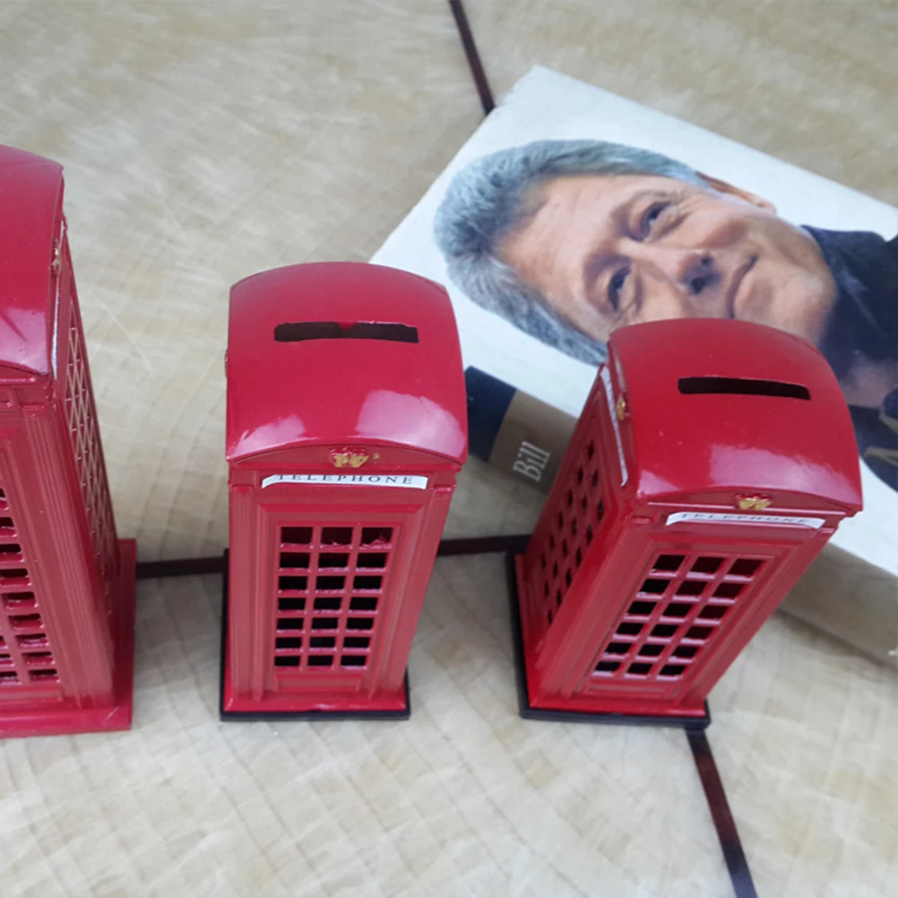 

15cm Vintage Iron Piggy Bank Safe Box for Money Coins Saving Decor Telephone Booth Red Kids Gift Home Pillar Coin Storage