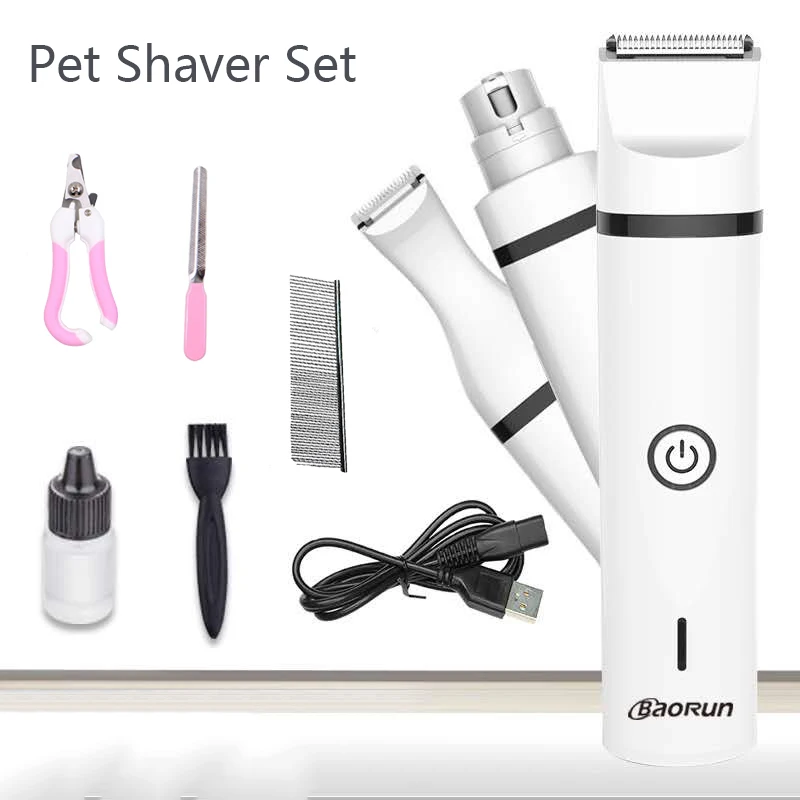 Dog Grooming Kit 3in1 Cat Nail Clipper Pet Shaver Set Pet Trimmer Dog Clippers for Grooming for Thick Coats Nail Paws