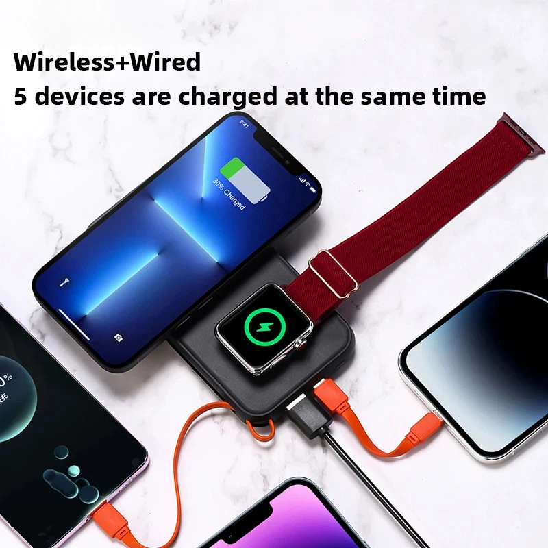 For IPhone 15 Samsung Apple Watch 10000mAh Magnetic Wireless Power Bank With Cable Portable USB C Fast Charging External Battery