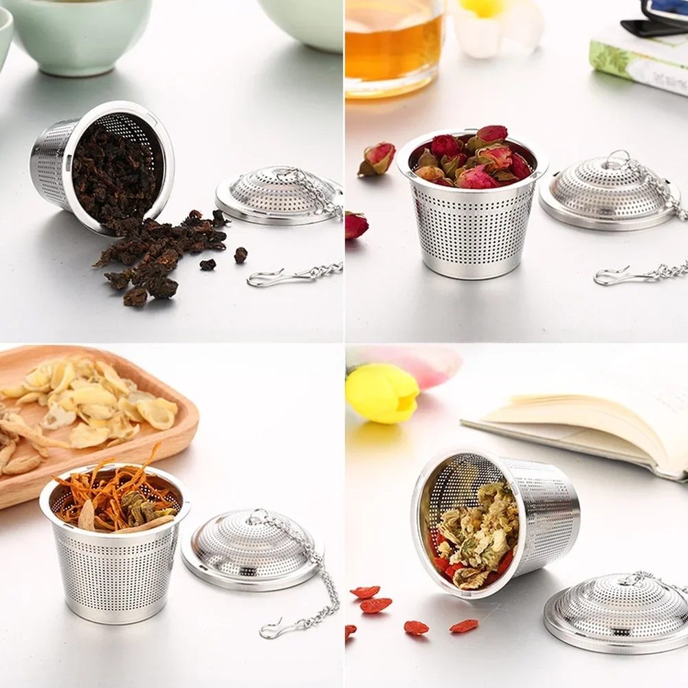 304 stainless steel tea infuser spice ball filter for coffee and For cooking soup with hook chain and flat base stand set