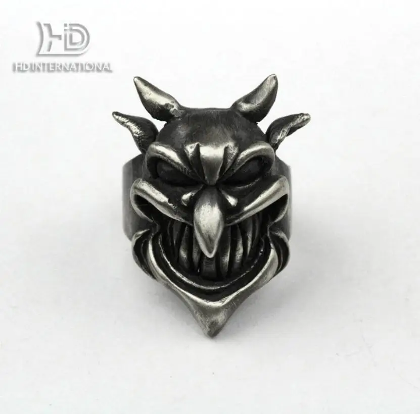 925 silver Devil Satan ring,Devil ring, ugly skull ring, horned skull ring, evil skull ring, brass handmade jewelry