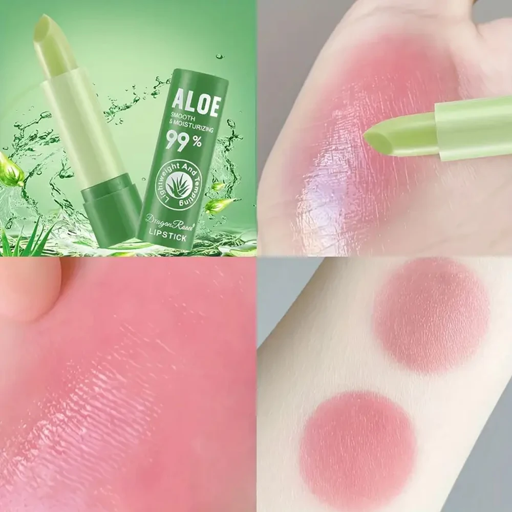 Conjunto de bálsamo labial de aloe vera de 12 peças, hidratante de longa duração, antiaderente, à prova d'água, batom gelatinoso que muda de cor contendo squalano vegetal, adequado para todos os tipos de pele