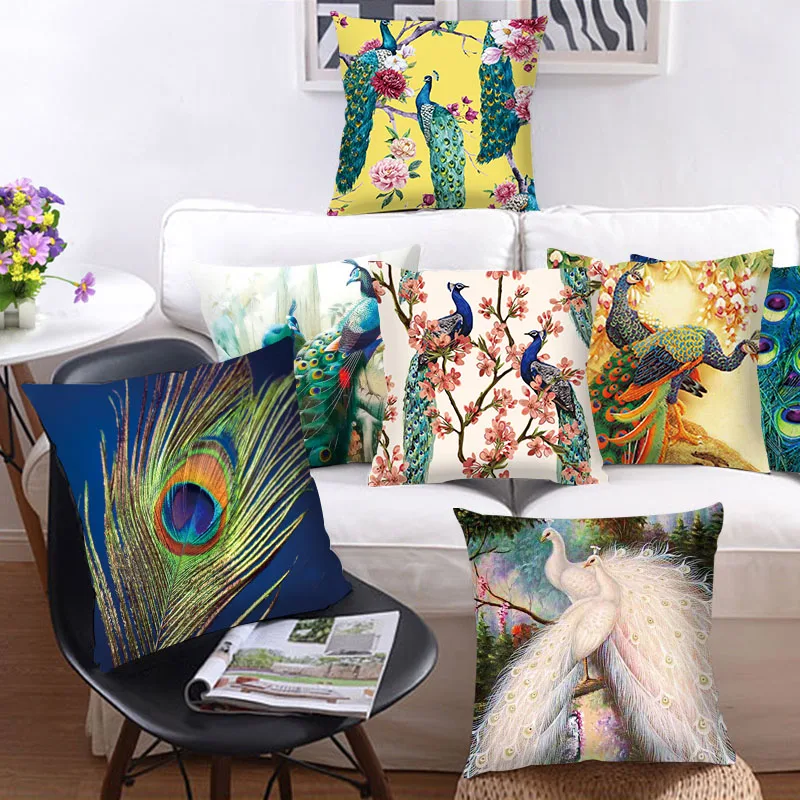 

Peacock print pillow decoration home car sofa cushion cover bed animal