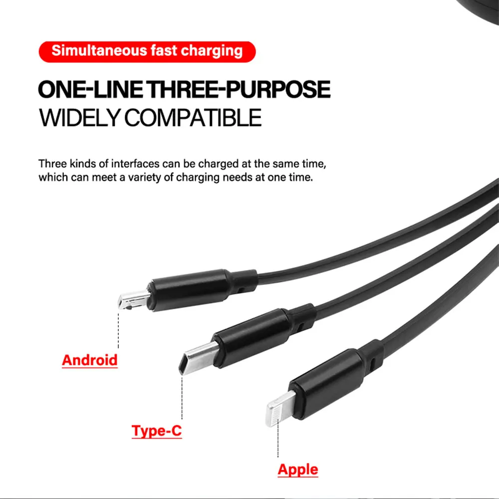 Car 3in1 Fast Charging Data Cable Adjustable Auto Accessories For Landrover SVR Discovery Velar Defender Range Rover L322 L405