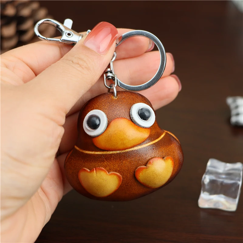 Cowhide Duckling Car Keychain Mini Cute Charm Creative Small Gift Backpack School Bag Bag Charm