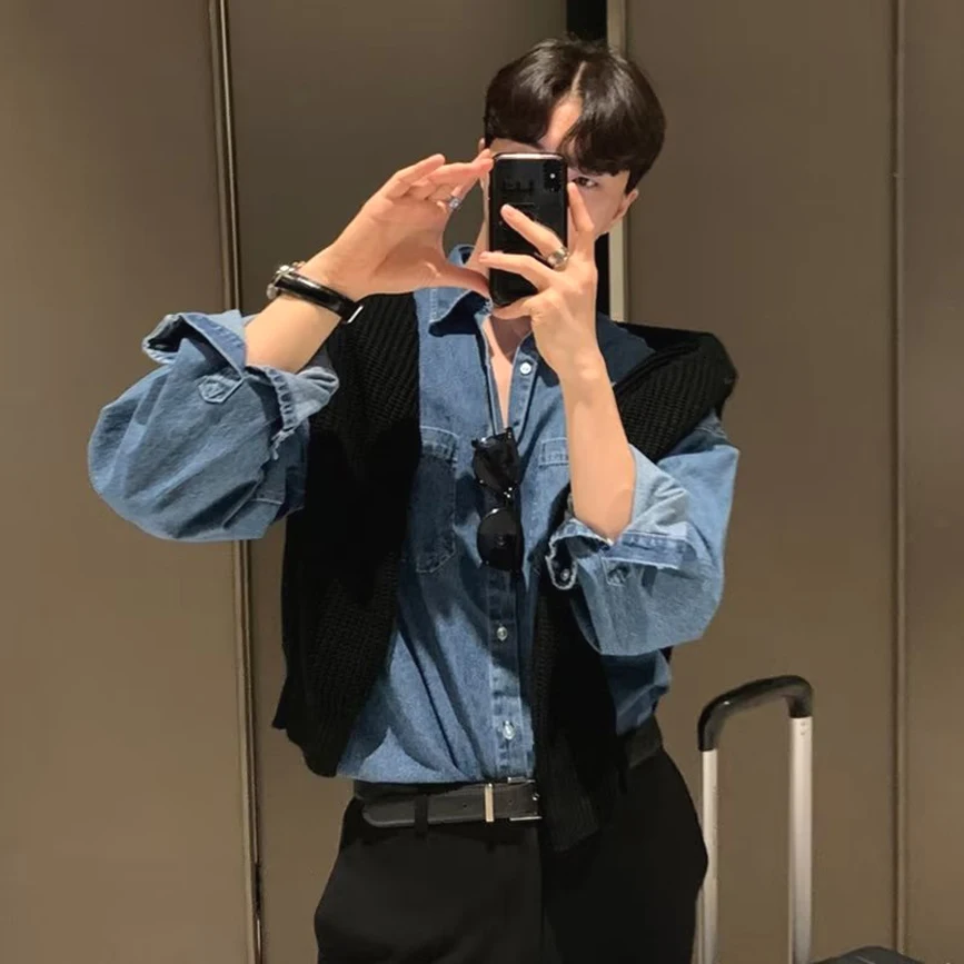 

Американский ретро-стиль: свободная мужская джинсовая куртка, универсальная и стильная, для подростков.