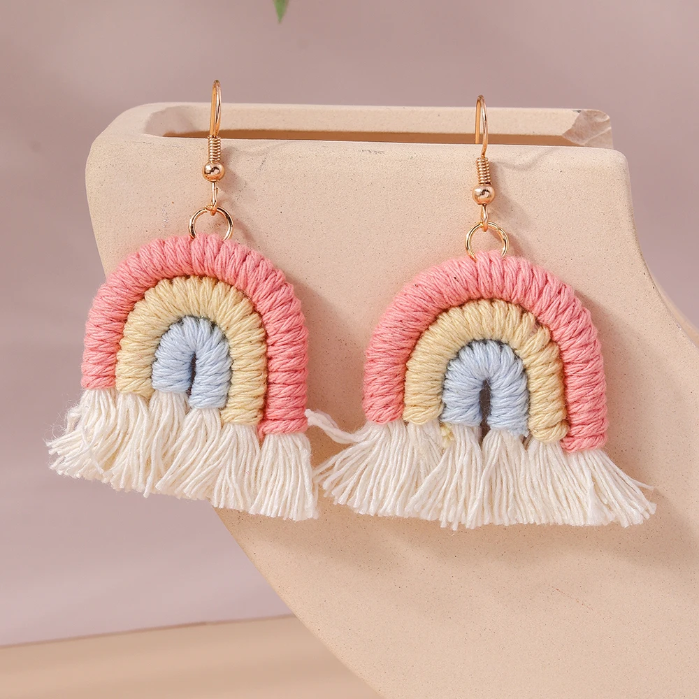 Aihua handgemachte gestrickte Regenbogen Kaktus Ohrringe für Frauen Mädchen schöne gehäkelte Wüste grüne Pflanze Ohrringe Sommers chmuck Geschenke – Detail 9