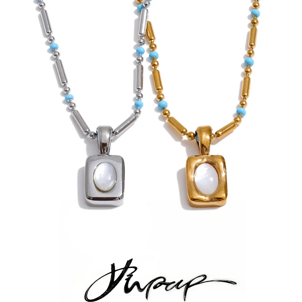Yhpup Collier pendentif rectangulaire en acier inoxydable, bijou de mode quotidien attrayant, vente en gros