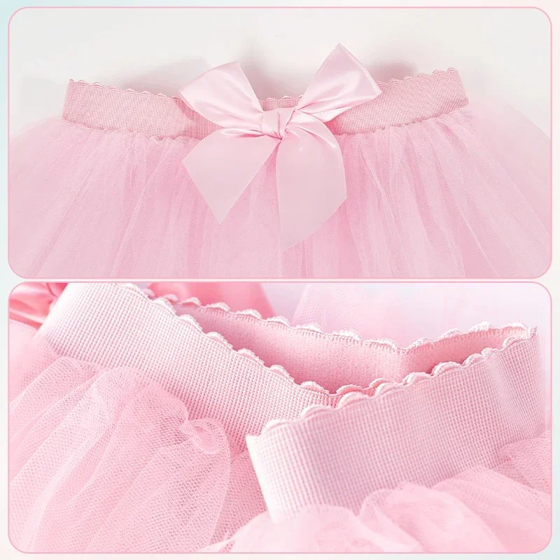 Jupes tutu de ballet pour filles, tulle moelleux rose pour enfants, 4 couches de maille, nœud papillon, bande élastique, justaucorps de ballet, vente en gros