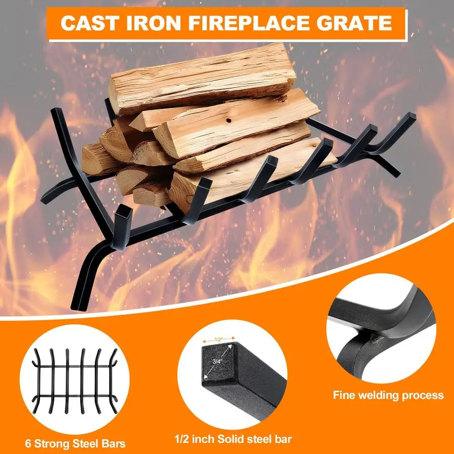 صر، حامل سجل الموقد، رف حرق سجل الحديد الزهر الصلب عالي التحمل مقاس 21 بوصة لملحقات الموقد الداخلية والخارج #4