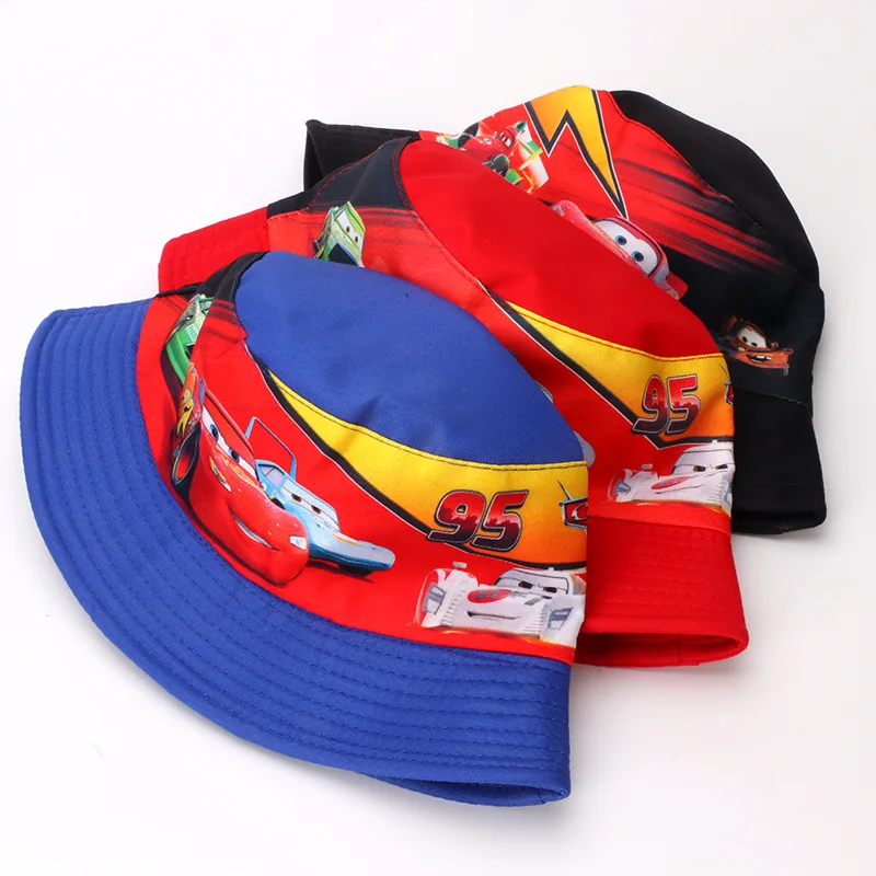 Disney Classic Cartoon Character Cars Lightning Mcqueen Kawaii Cosplay Children\'S Hat Boy Car Fisherman Hat Sun Hat 3-8 Years