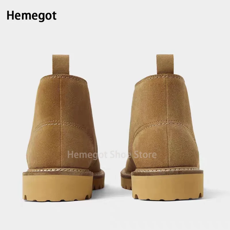 Desert Yellow High-Top Boots Men\'s Lace-Up New Autumn Winter Booties Men\'s Shoes Black Suede Cow Leather Boots for Male New In