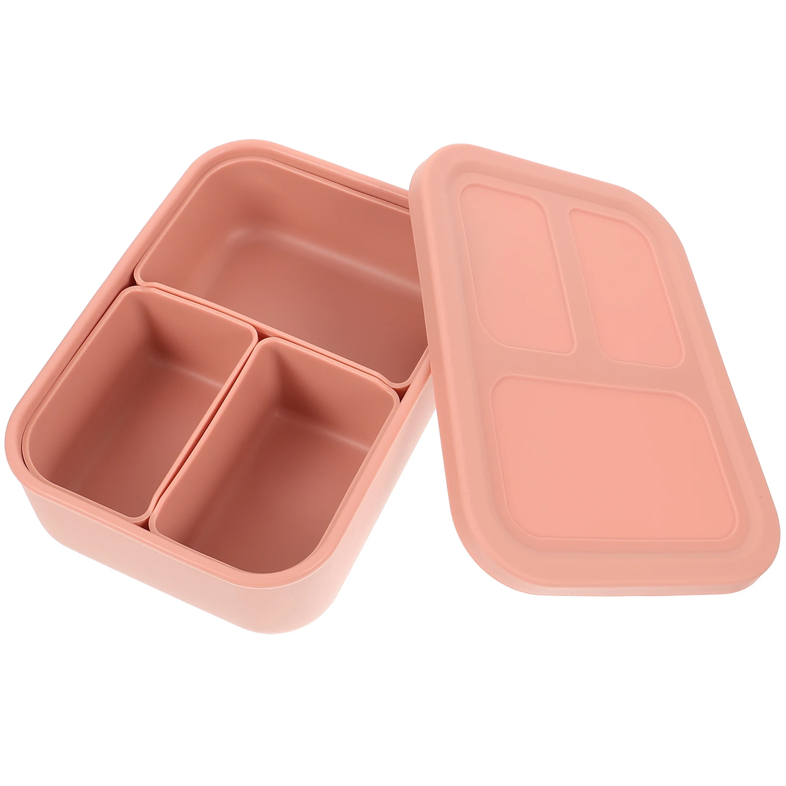 

Silicone Lunch Box 3 Compartments Pink Food Containers Microwave Safe Leak Proof Travel Storage Kitchen Bar Supplies