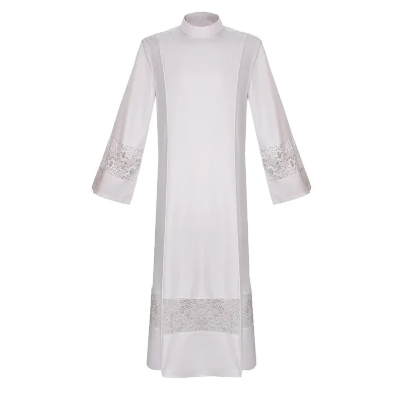 رجال الدين رداء الكاهن زي الدانتيل Surplice كاسوك أبيض طويل ALB الكنيسة الكاثوليكية القس الواعظ أزياء رجال الدين