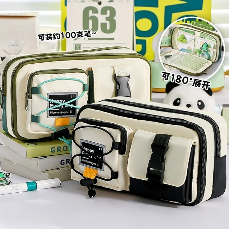 مقلمة ذات سعة كبيرة للطلاب حقيبة أدوات مكتبية محمولة بسيطة مقاومة للأوساخ على الطراز الكوري