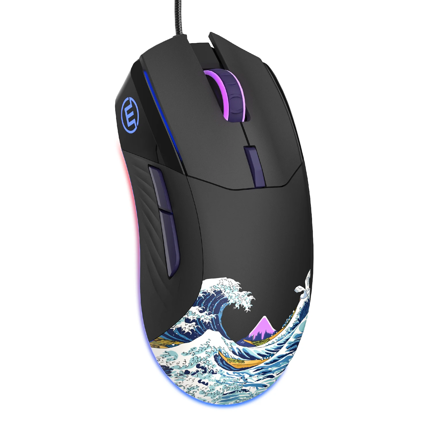 G705 Kanagawa Themed Gaming Mouse Backlit RGB Mouse with Adjustable 12000DPI/7 Programmable Buttons Computer USB Wired Mouse