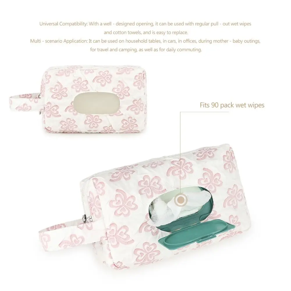 2-in-1 Baby Diapers Storage Pouch Flower Pattern Wide Opening Stroller Storage Bags Reusable with Handle Diaper Holder