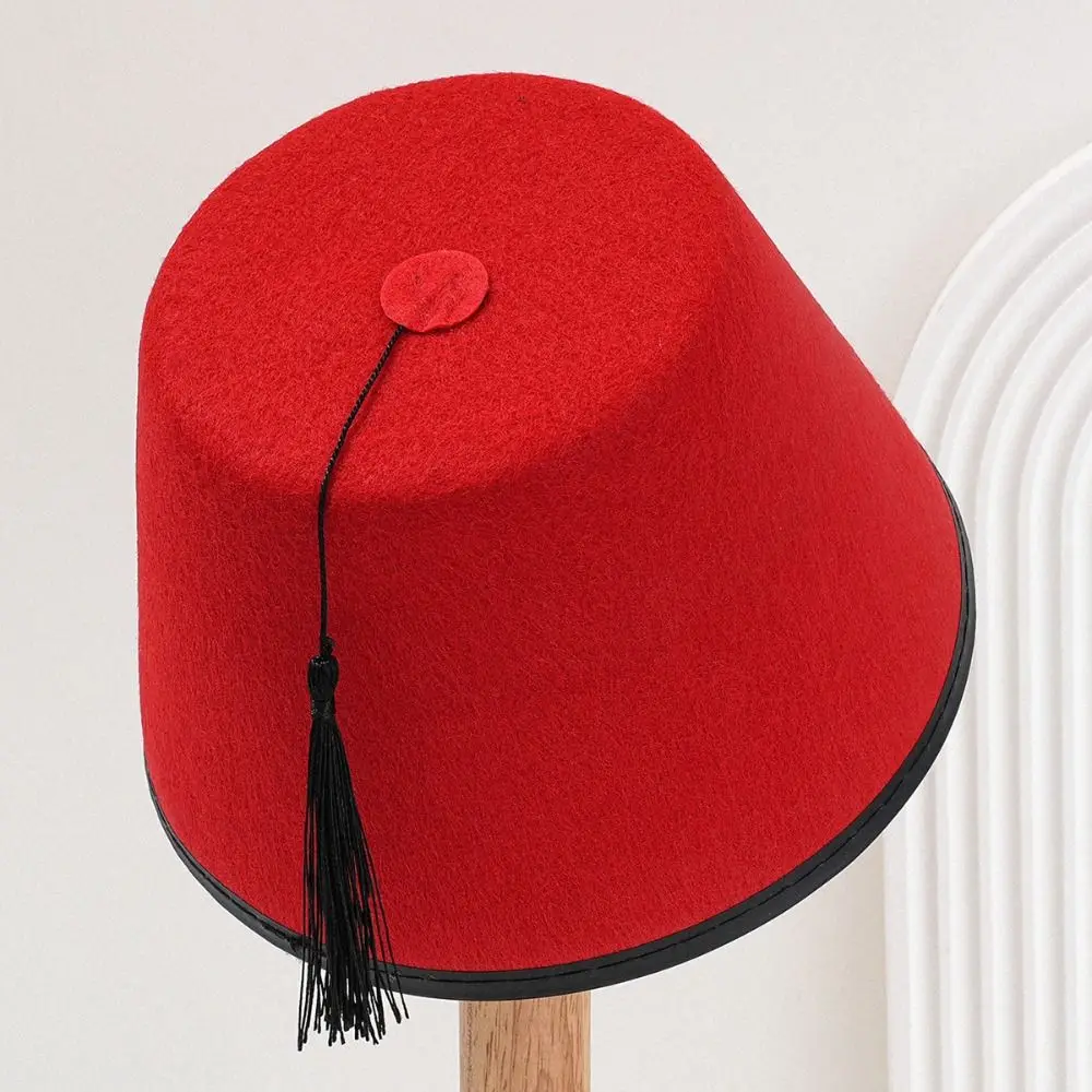 

Universal Round Felt Fez Cap Moroccan Hat Red Color Tarboosh Fez Hat Ottoman Cosplay Turkish Tassels Cap Party Hat
