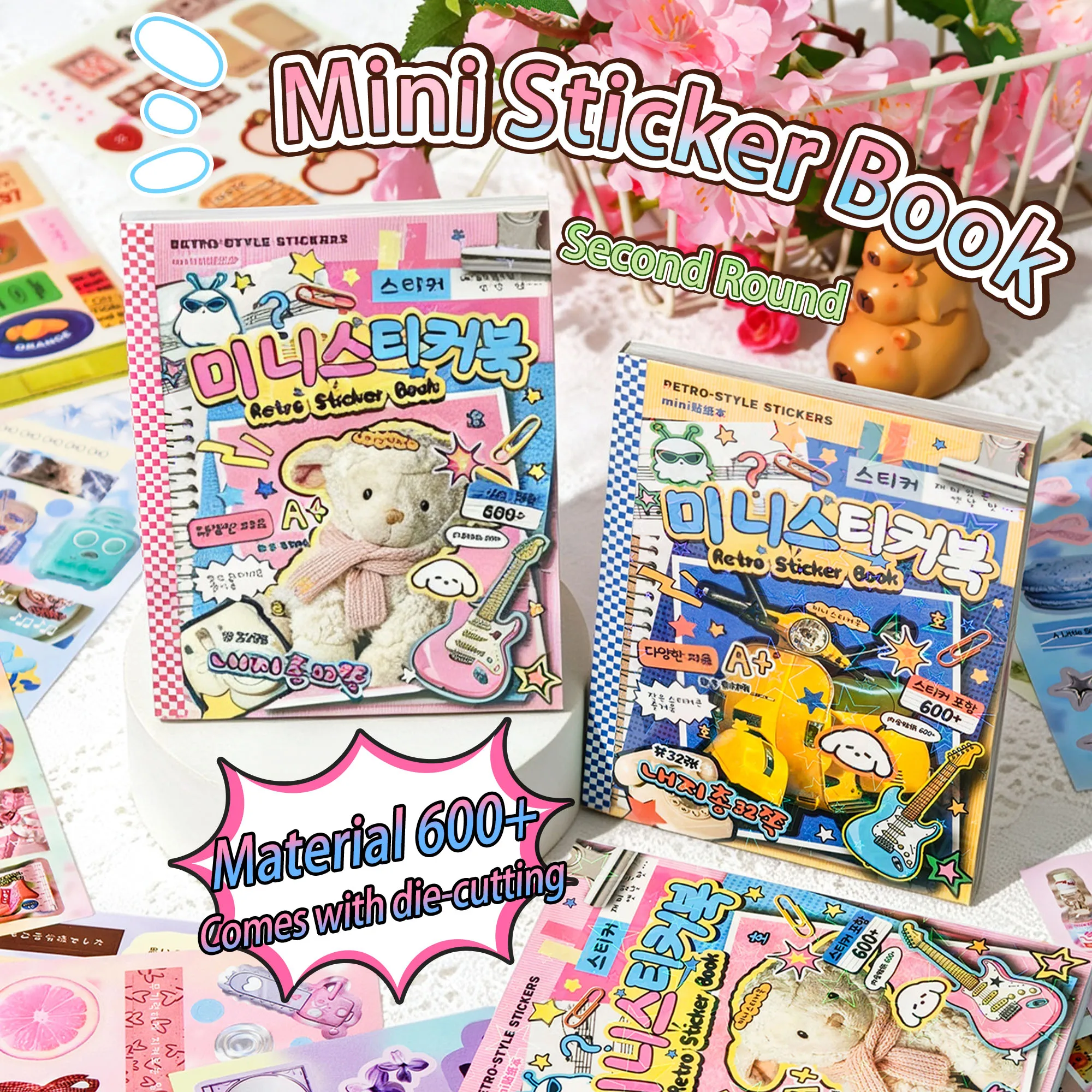 

1 Book with 32 Sheets of New American Retro 2.0 Mini Sticker Book, Laser Cover with over 600 Materials, Comes with Die-Cutting, Suitable for Journaling, Collage, and DIY Decoration Stickers
