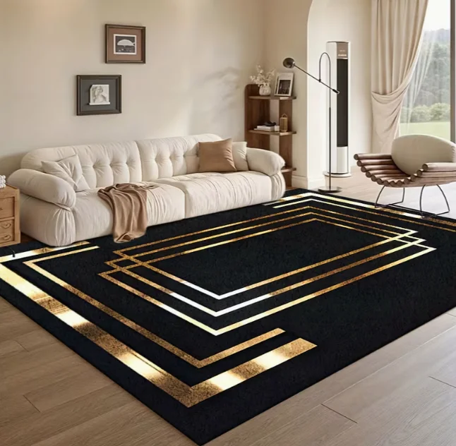 Modern Minimalist Carpet Golden Geometric Line Living Rooms Bedrooms Offices Dining Rooms, Gaming Rooms Balconies and Carpets