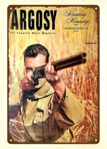 1951 Argosy Magazine Cover hunter shotgun metal tin sign wall picture stores