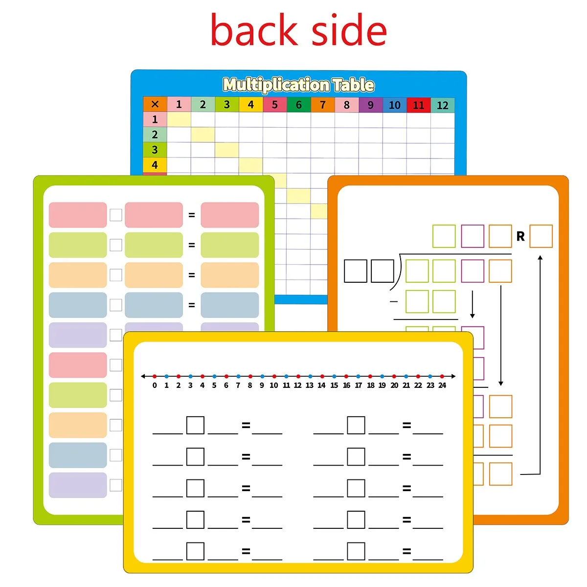 4 بطاقات ممارسة بالإضافة إلى بطاقات التعلم قسم الضرب والطرح والإجابة الأمامية للرياضيات وأسئلة الممارسة الخلفية #2