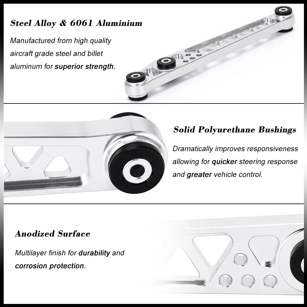 Rear Lower Billet Aluminium Control Arm Kit + Subframe Brace Sliver For 1996-2000 Honda Civic EK