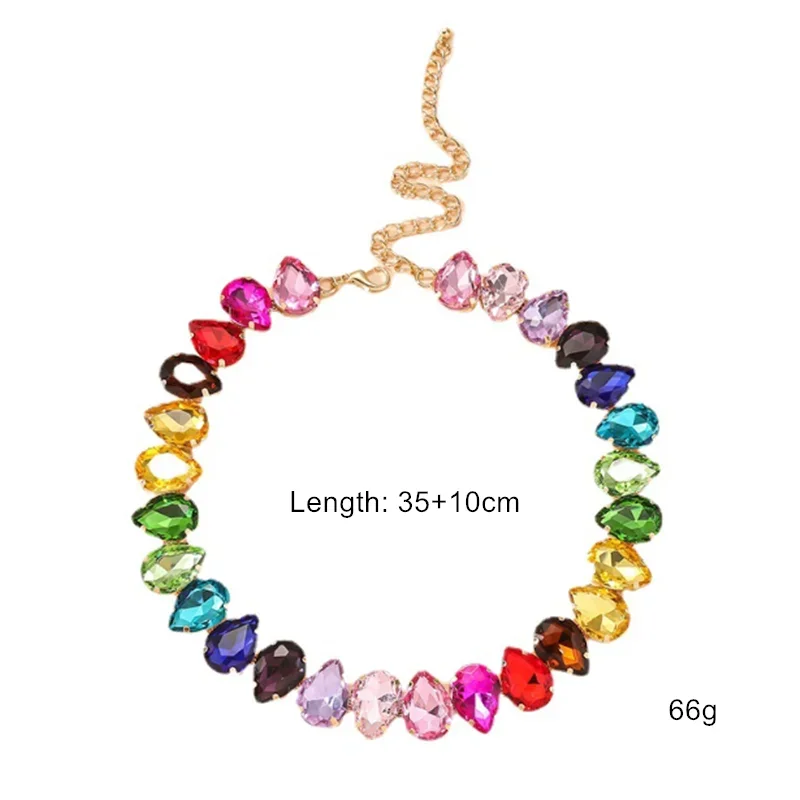 FYUAN Water Drop Colorful Crystal Choker Necklaces for Women Geometric Clavicle Chain Necklaces Statements Jewelry