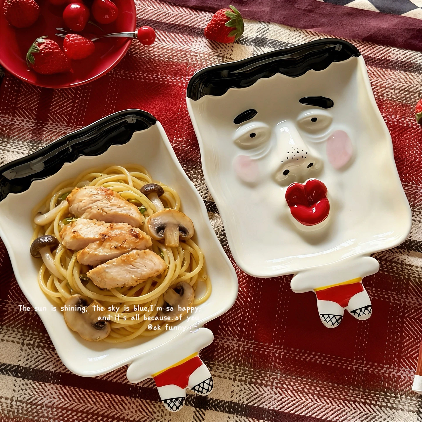Funny Face Shape Plate Ceramic Dish For Pet Feeding Creative Tableware For Home Kitchen Decor Pet Feeder