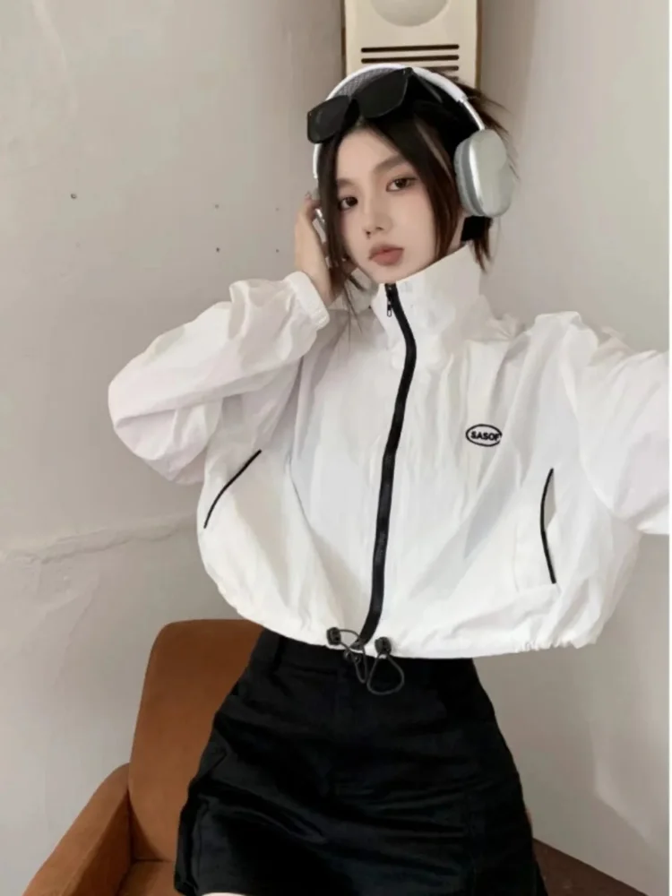 Korean Cropped Jacket Women Y2k Streetwear Loose Vintage Harajuku Outdoor Track Jackets Causal Short Thin Sports Outwear New